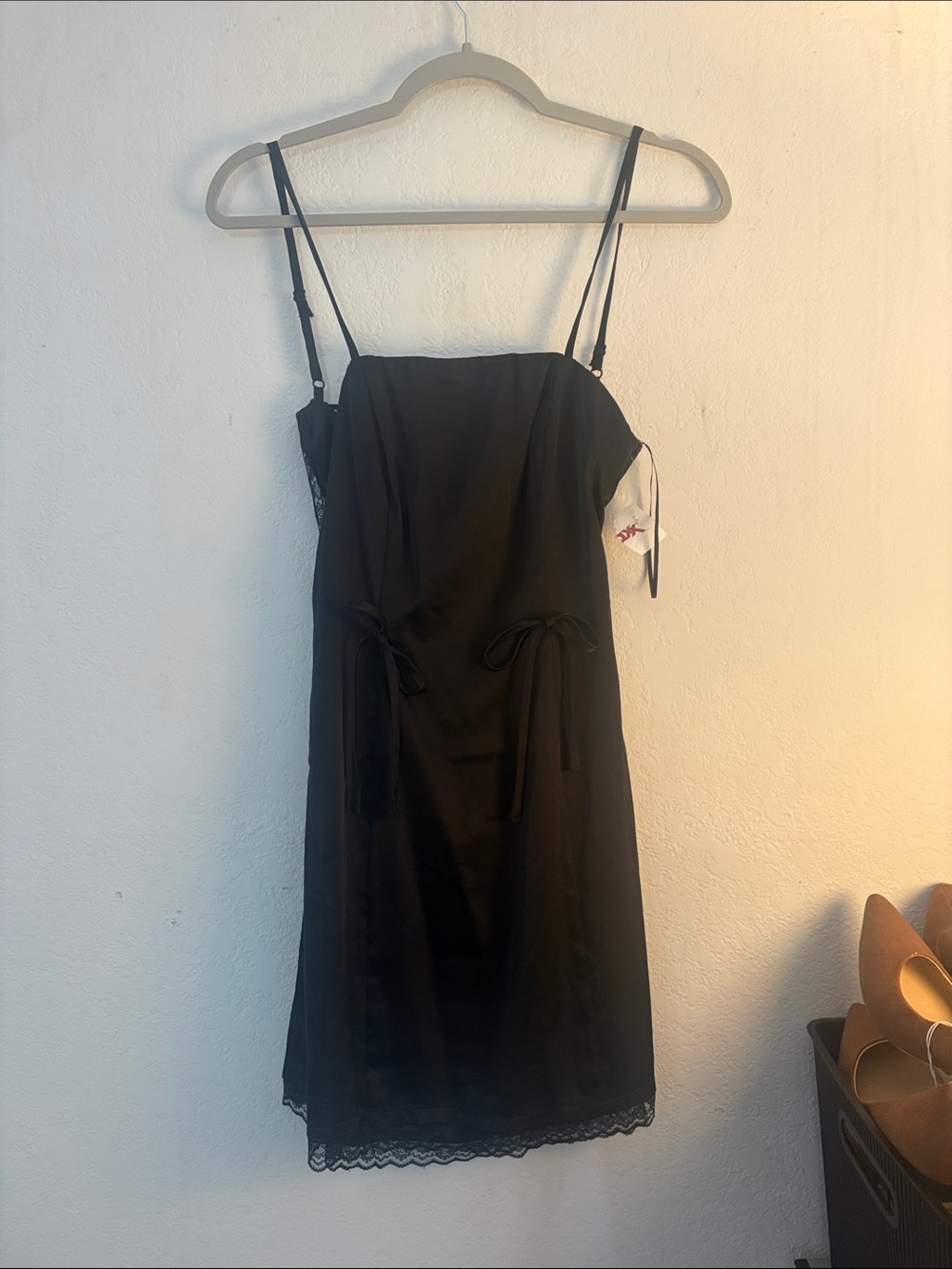 T.J.Maxx Black Spaghetti Strap Mini Dress with Lace Hem